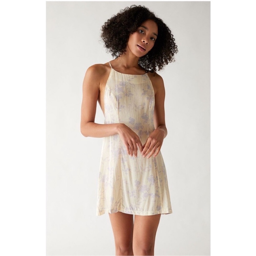 Free People Intimately “Back In Control” Mini Dress in Ivory Floral Print
